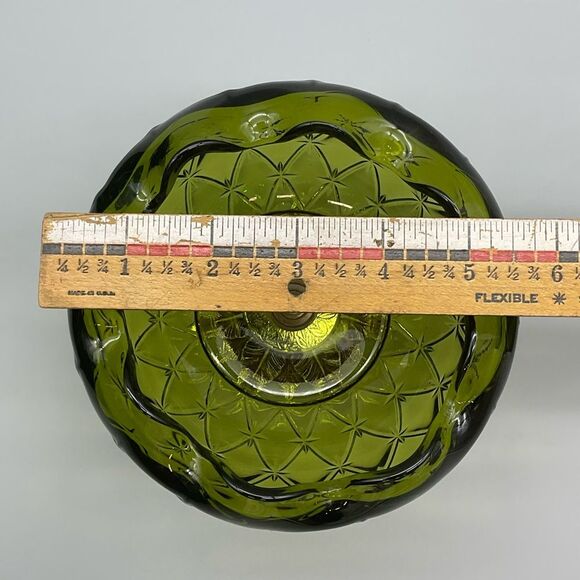 Indiana Glass Metal Footed Diamond Duette Avocado Green Quilted Candy Di… - Picture 5 of 7